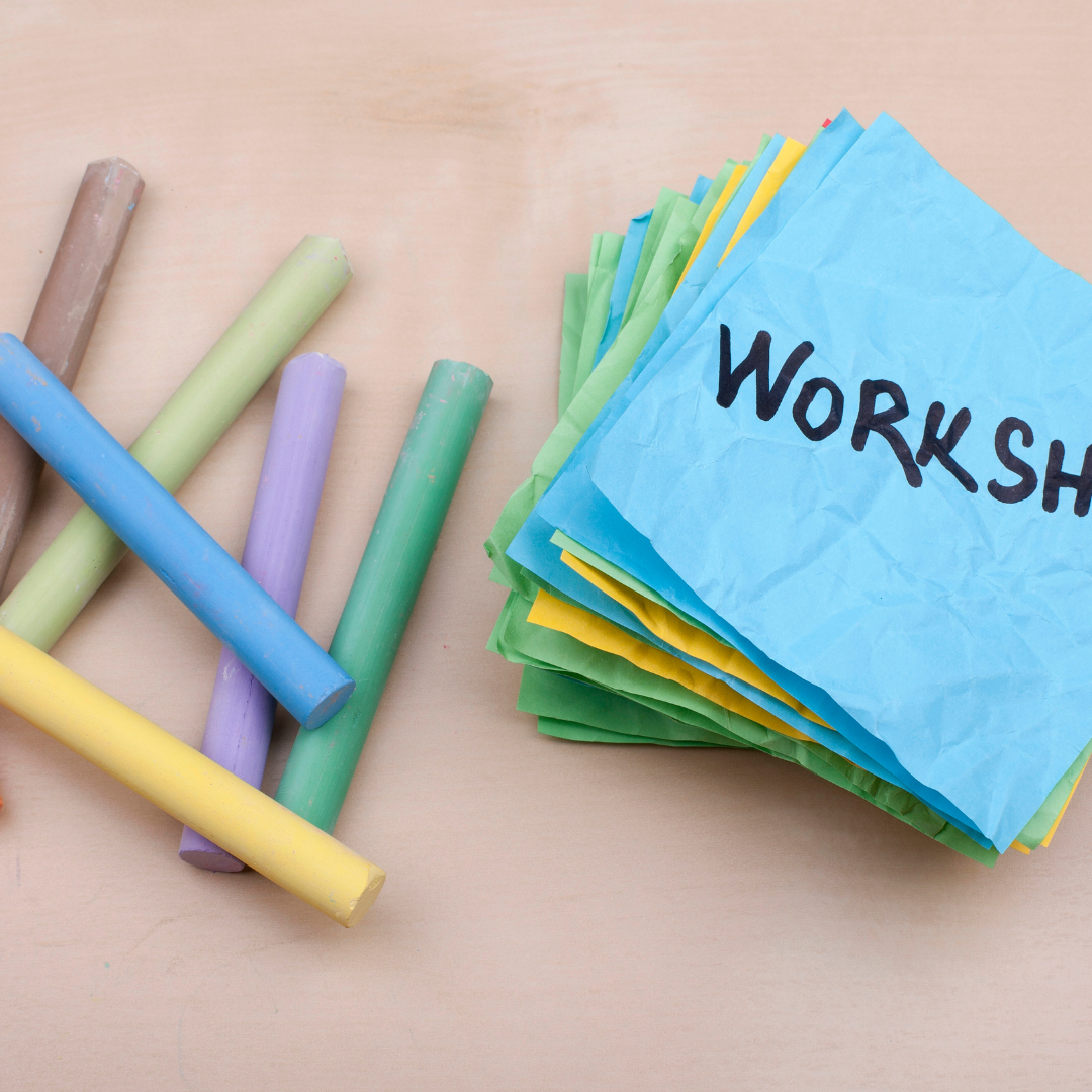 Craies de couleur et bloc de post-it « Workshop »